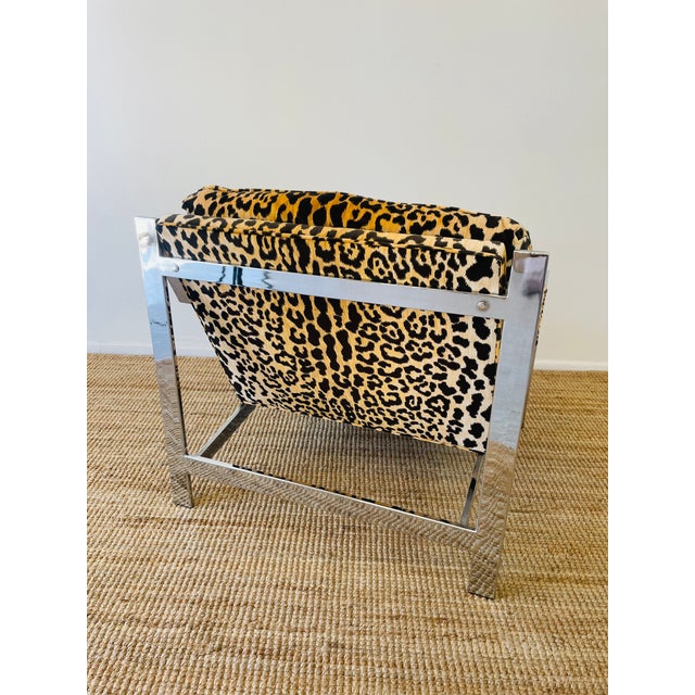 Vintage 1970s Cy Mann Pair of Leopard & Chrome Lounge Chairs Mid Century Modern For Sale - Image 15 of 17
