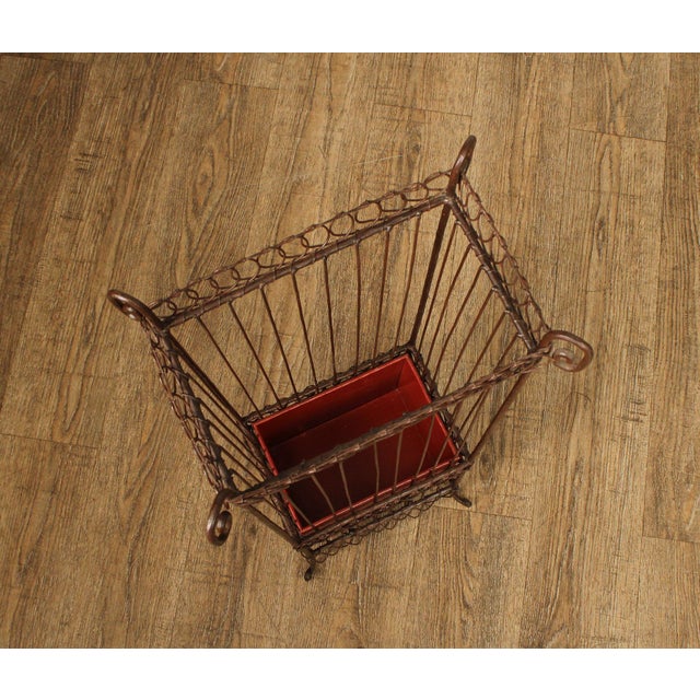 Vintage Wrought Iron Umbrella Stand with Red Liner For Sale - Image 11 of 18