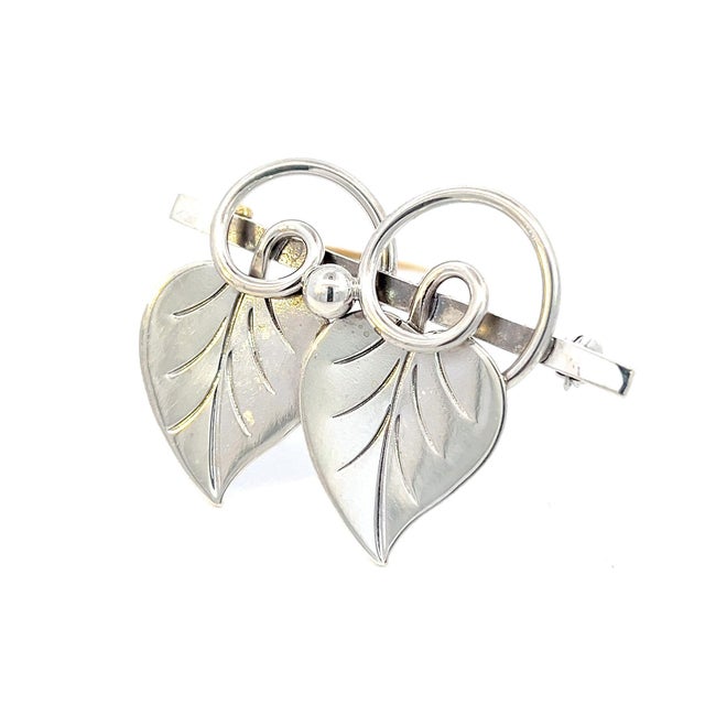 1990s Georg Jensen Estate Vine Leaves Brooch Silver For Sale - Image 10 of 13