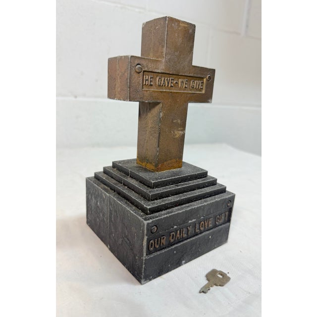 1970s Vintage "Our Daily Love Gift" He Gave We Gave Metal Religious Cross Still Bank For Sale - Image 5 of 10