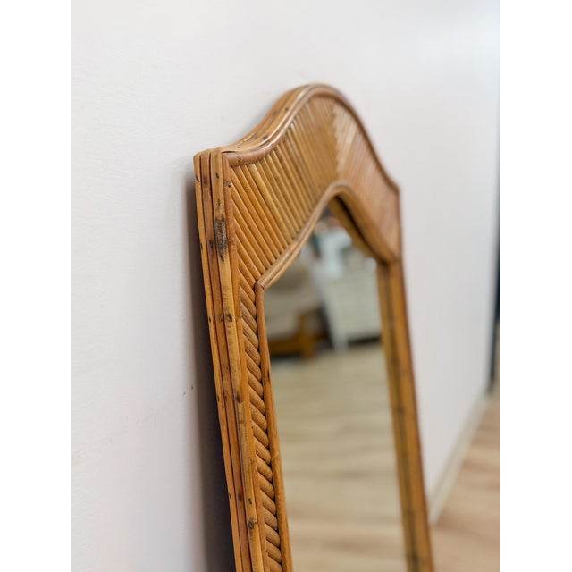 Drawing/Sketching Materials Coastal Pencil Reed Tall Arched Rectangular Wall Mirror, Woven Wood Frame Boho Wall Mirror For Sale - Image 7 of 10