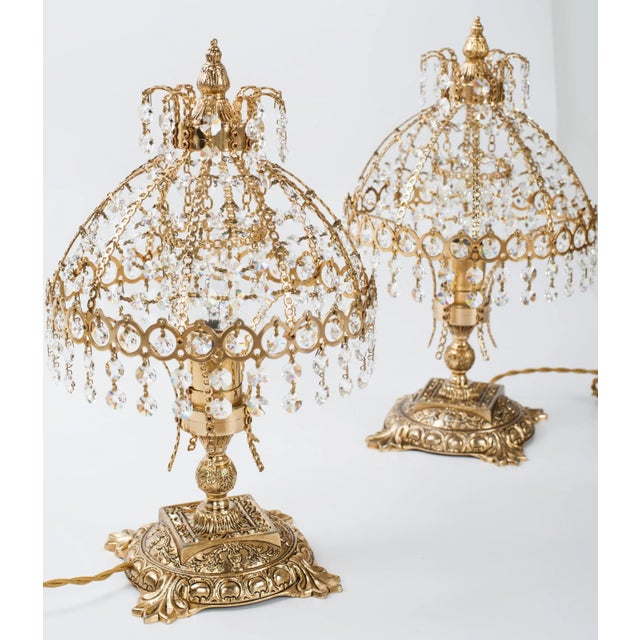 1960s Brass & Crystal Table Lamps - a Pair For Sale - Image 4 of 11
