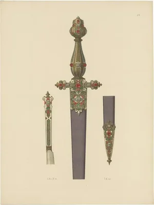 Hefner-Alteneck, Illustration of a Dagger Decorated with Gold and Gems, 1890, Print