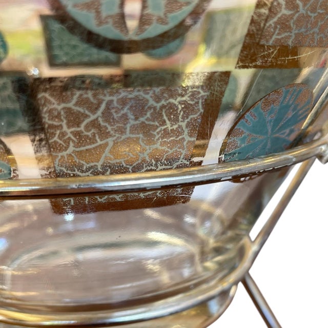 Gold Vintage Mid-Century Modern Glass Serving Bowl With Gold-Tone Metal Stand. For Sale - Image 8 of 10