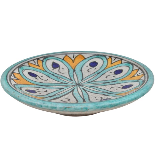 Early 20th Century Antique Orange & Teal Andalusian-Patterned Ceramic Plate For Sale - Image 5 of 10
