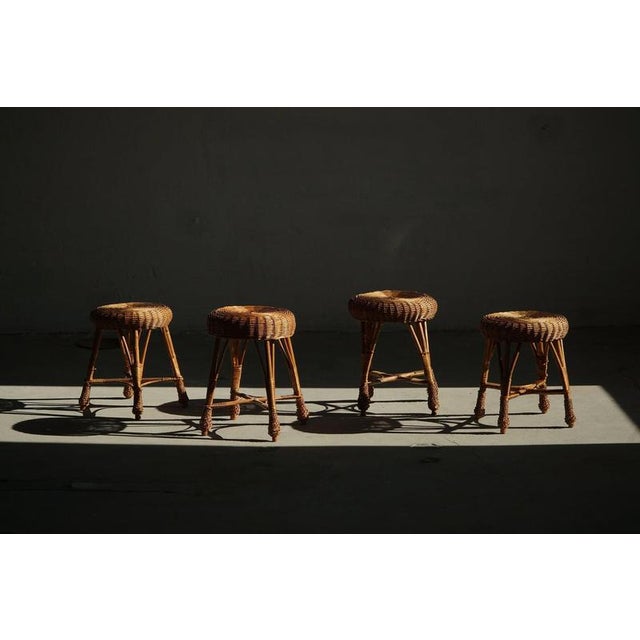 Vintage Scandinavian Stools in Rattan in style of Tony Paul, 1960s, Set of 2 For Sale - Image 3 of 17