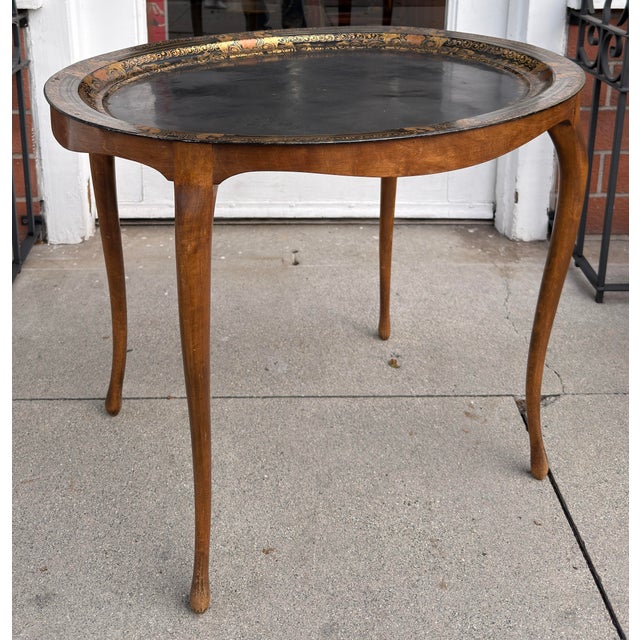 English Antique Black Role and Burl Walnut Tray Top Side or Cocktail Table For Sale - Image 3 of 6