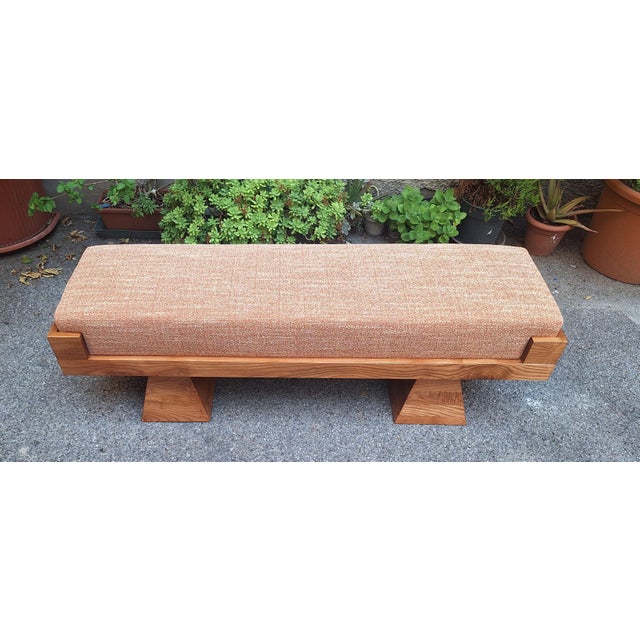 Wood Bench with Pyramid Legs and Stain-Resistant Multi-Color Fabric from Artigianato Italiano, 2000s For Sale - Image 7 of 7