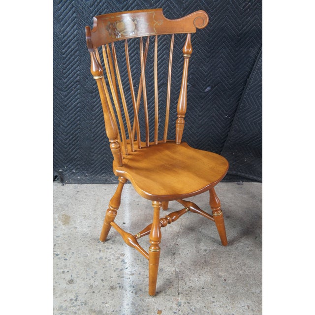 Late 20th Century 6 Ethan Allen Duxbury Maple Colonial Windsor Fiddleback Dining Chairs For Sale - Image 9 of 14