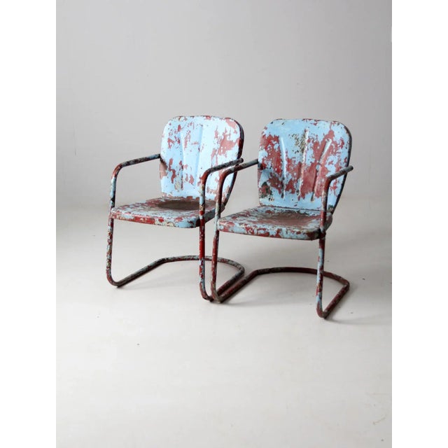 Mid-Century Metal Patio Chairs Pair For Sale - Image 4 of 12