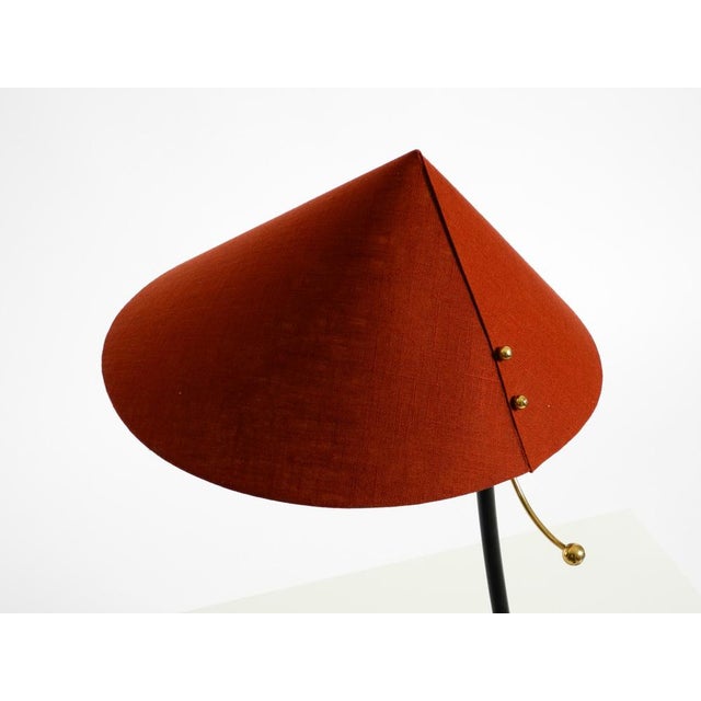 Large Mid-Century Modern Tripod Brass Table Lamp with Fabric Shade from Kalmar, 1950s For Sale - Image 16 of 18