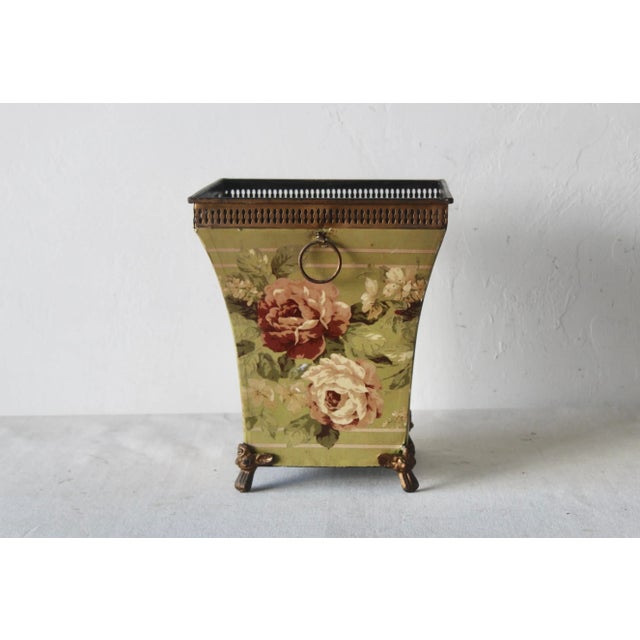 19th Century French Style Sheet Metal Cachepot Wastebasket Planter Flowers Hoop Handles Footed Details Vintage....