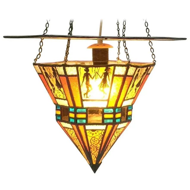 Glass Art Deco Stained Glass Ceiling Lamp For Sale - Image 7 of 7