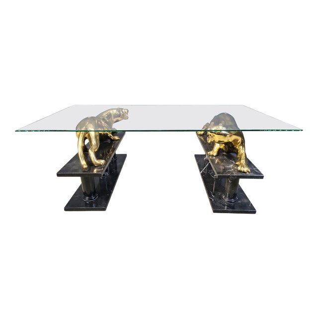 Brass and Marble Jaguar Coffee Table, 1970s For Sale