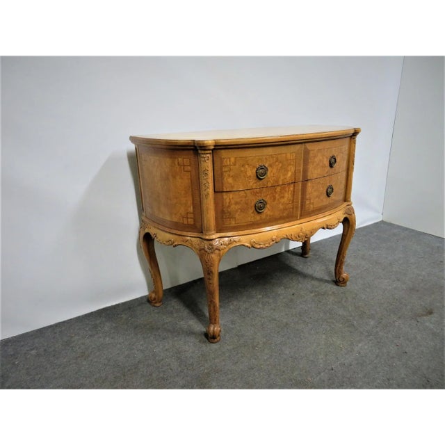 Louis XV Walnut Inlaid Burl Carved Commode For Sale - Image 9 of 9
