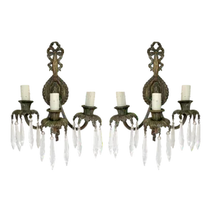 Mid 20th Century Louis XV Bronze Wall Sconces/Crystals; A Pair