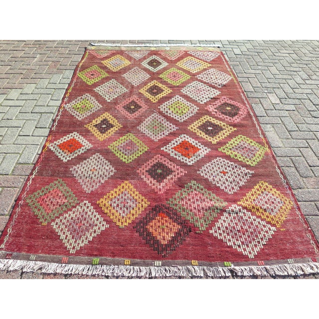 The Kilim Rug you are about to purchase is a Vintage Handmade Turkish Rug that is considered a collection piece due to its...