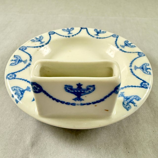 Blue 1920s Syracuse China Adam Pattern Match Holder Ash Tray For Sale - Image 8 of 11
