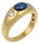 Vintage Sapphire Diamond Bezel Set 18k Yellow Gold Ring, Size 5.5 For Sale