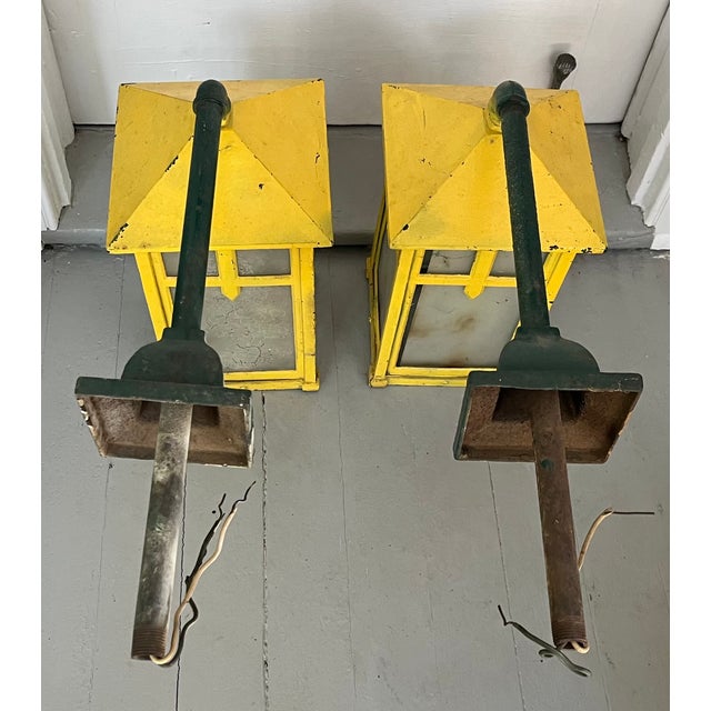 Antique Early 20th C. Aesthetic Movement Mission or Mackintosh Style Outside Iron Wall Lanterns - A Pair For Sale - Image 15 of 18