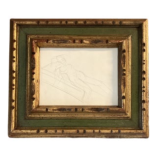 1940’s Original Reclining Female Nude Pencil Study Drawing Chunky Vintage Frame For Sale