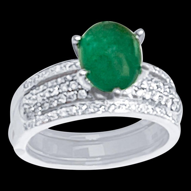 2 Carat Zambian Emerald Cabochon & Diamond Cocktail Ring 14 Kt Gold with Band For Sale - Image 18 of 18