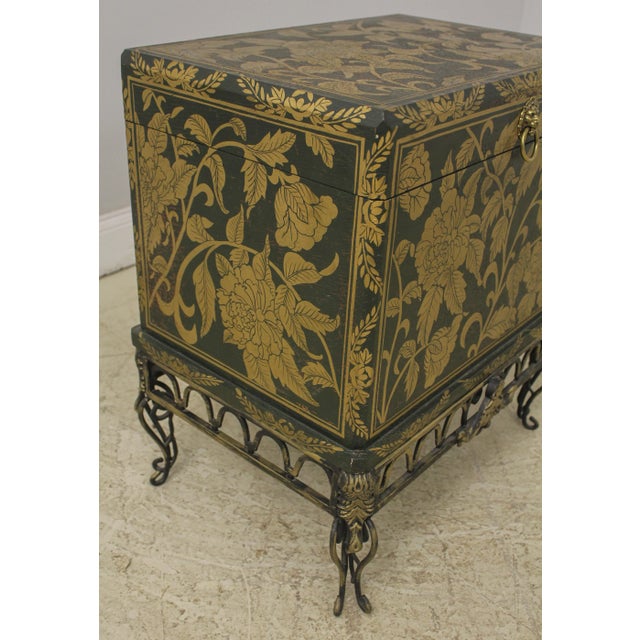 Decorated Flip Top Storage Chest on Metal Base For Sale - Image 10 of 13