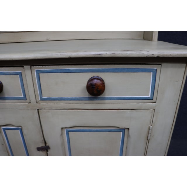 Rustic European 19th Century Welsh Painted Pine Cupboard Hutch With Plate Rack For Sale - Image 3 of 16