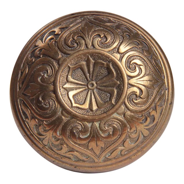 19th Century Antique American Ornamental Bronze Door Knob With Rosette For Sale