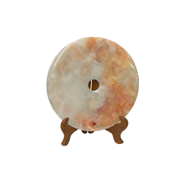 11.75" Natural White Brown Onyx Stone Round Fengshui Home Decor Display For Sale In San Francisco - Image 6 of 13