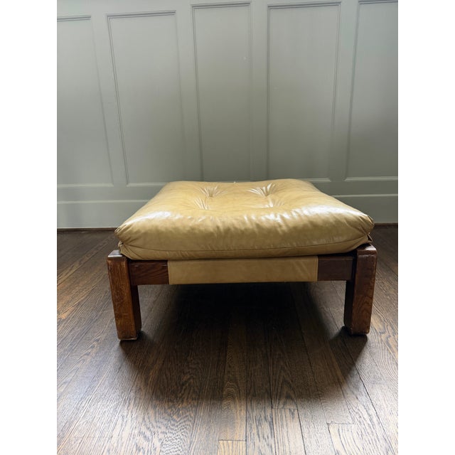 Percival Lafer style Ottoman - Brazilian modernism, ottoman features a solid wood frame with its original mustard yellow...