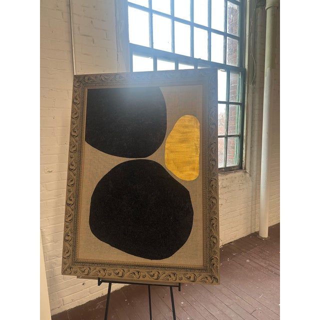 Contemporary Gold and Carbon Painting on Spanish Linen Minimalist Painting, Vintage Framed For Sale - Image 3 of 5