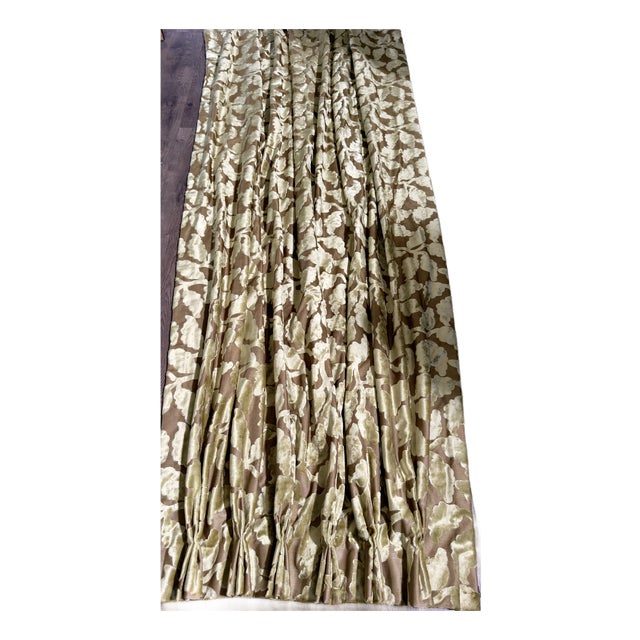 Set of 5 Custom Cut Velvet Interlined Drapery Panels, 100" Long For Sale