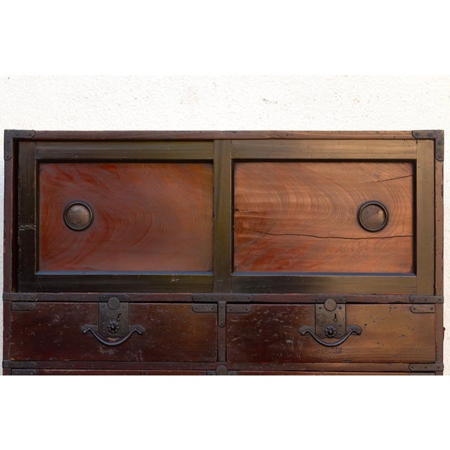 Antique Painted Japanese Chest on Chest Tansu For Sale - Image 9 of 12