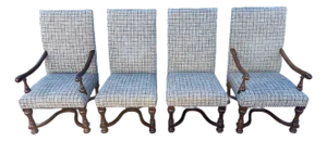 Late 20th Century Bernhardt Tall Back Nailhead Walnut Dining Chairs - Set of 4