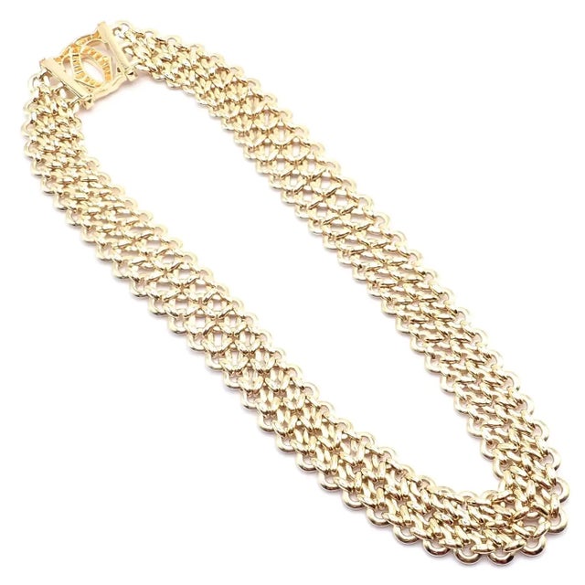 1990s Cartier Penelope Diamond Double C Three Row Yellow Gold Necklace For Sale - Image 9 of 17