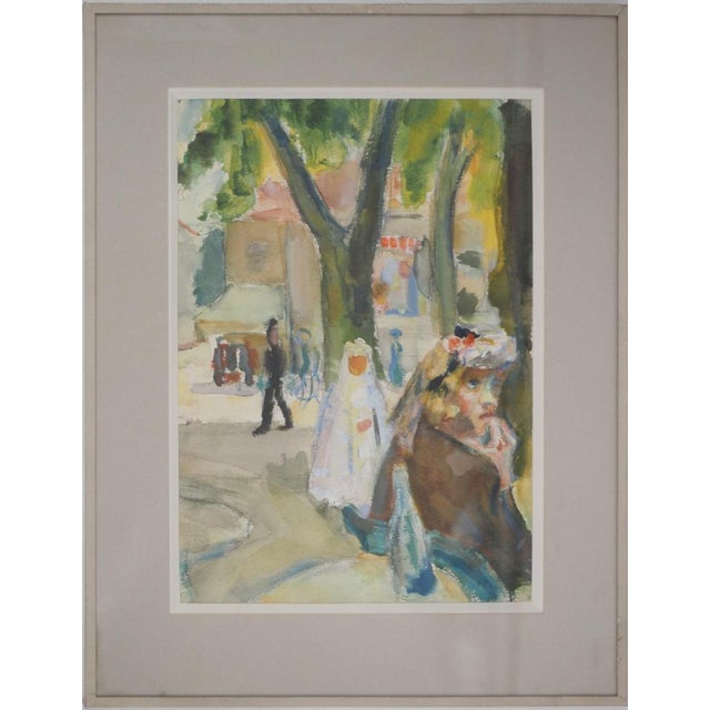 Kurt Groeger, Marseille, Woman at a Café Terrace Communing, Original Signed Watercolor For Sale - Image 11 of 11