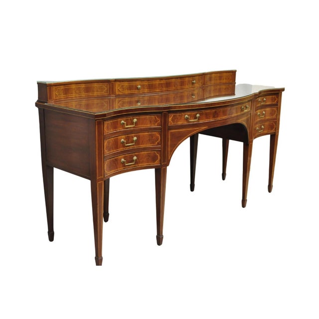 Vintage Hepplewhite Sheraton Style Mahogany Serpentine Front 2 Tier Buffet Sideboard attributed to Baker (unmarked). Item...