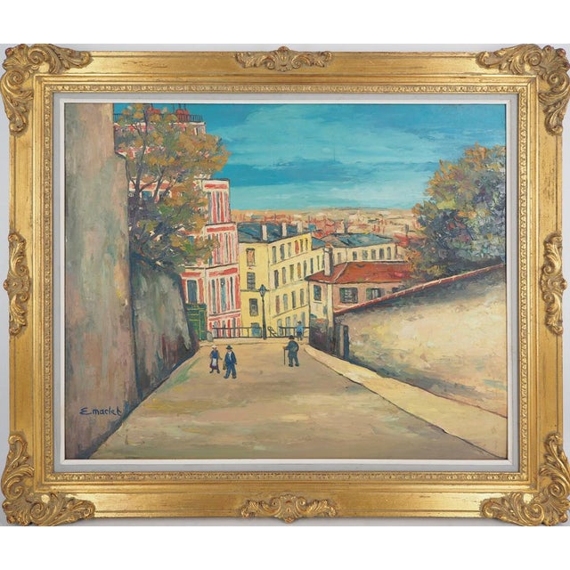 Elisee Maclet In the streets of Montmartre Oil on panel Signed lower left On visible panel 48.5 x 62.5 cm Presented in a...