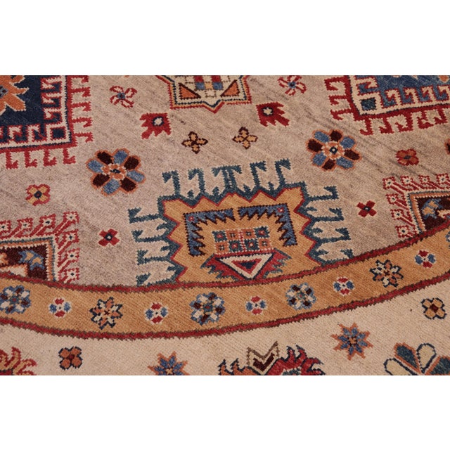 Rustic Kazak Light Blue/Beige Wool Round Rug- 8'0''x8'0'' For Sale In New York - Image 6 of 9