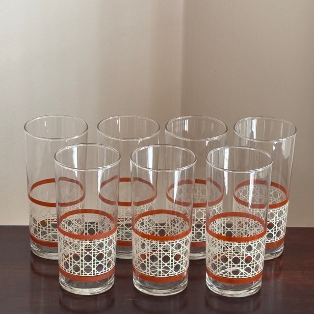 Large Mid-20th Century Woven Cane Pattern Tumblers -- Set of 7 For Sale - Image 10 of 16