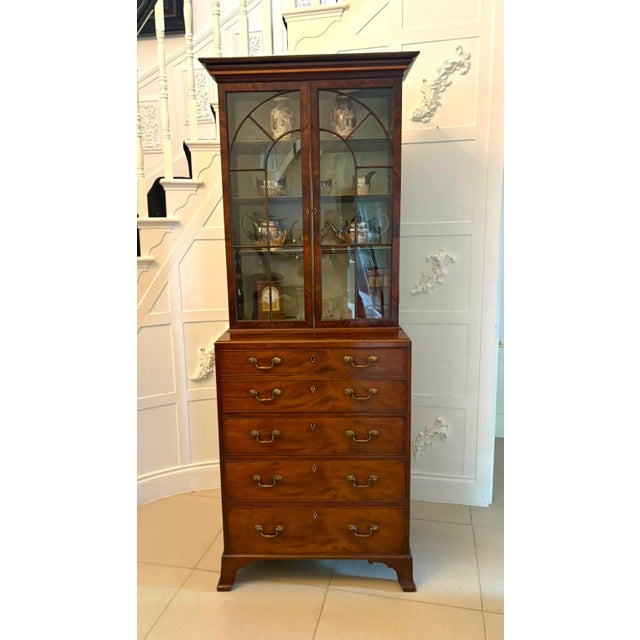 Wood Antique Georgian Astragal Glazed Mahogany Bookcase with Secretaire from Gillows, 1780s For Sale - Image 7 of 18