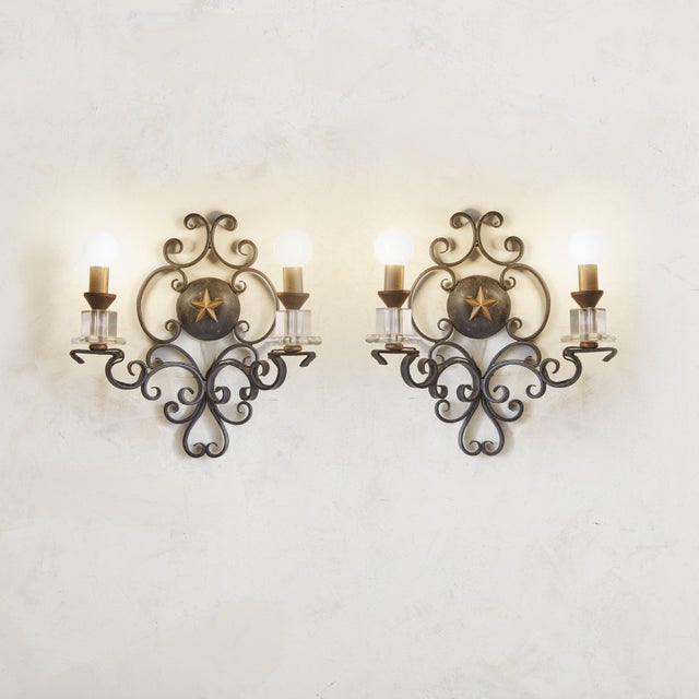 Black Iron + Glass Wall Sconce, France 1950s - 2 Available For Sale In Chicago - Image 6 of 12