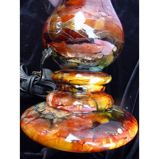 1990s Jean-Noël Bouillet French Art Glass Lamp Base 12" Reverse Painted Amalgam Lacquer For Sale - Image 4 of 8