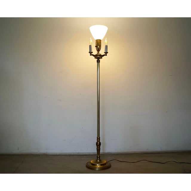 Metal 1970’s Hollywood Regency Brass Torch Floor Lamps by Stiffel - A Pair For Sale - Image 7 of 12