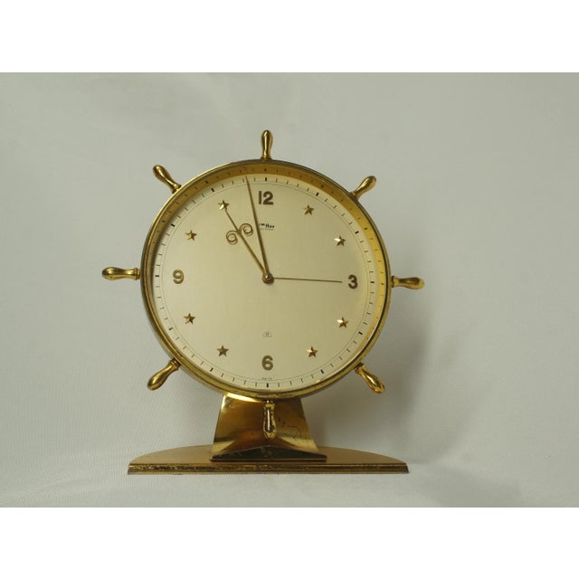 Metal Mid-Century Gilt Brass Imhof Genève Alarm Clock With 8-Day Movement Retro Desk Clock Circa 1960s Made in Swiss For Sale - Image 7 of 8