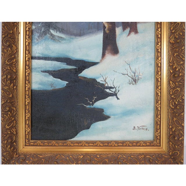 Vintage 1930s Oil on Canvas Landscape Winter Scene by B Kulesz - Set of 2 For Sale - Image 10 of 12
