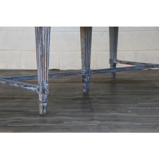 Antique 1920s French Provincial Large Oval Pine Dining Table With Distressed Painted Base For Sale - Image 17 of 18