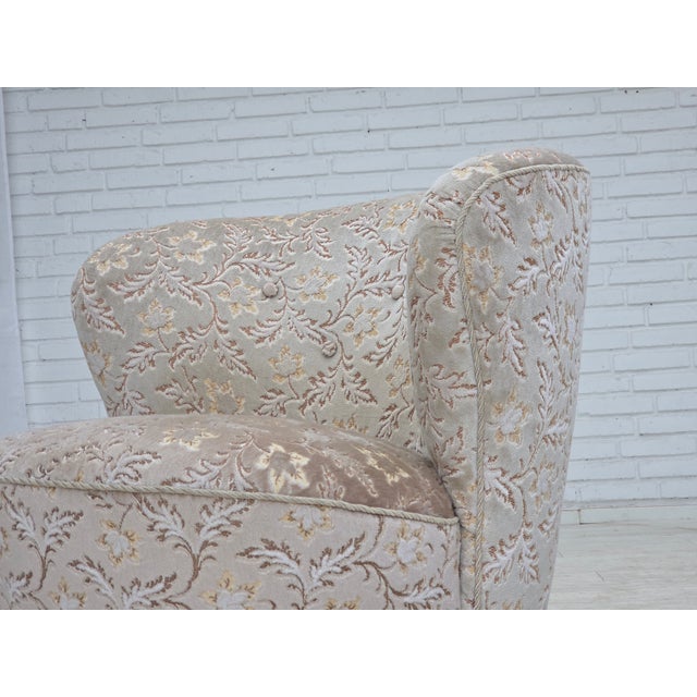 Danish Curved Armchair in Light Green-Gray Furniture Velour, 1970s For Sale - Image 18 of 18