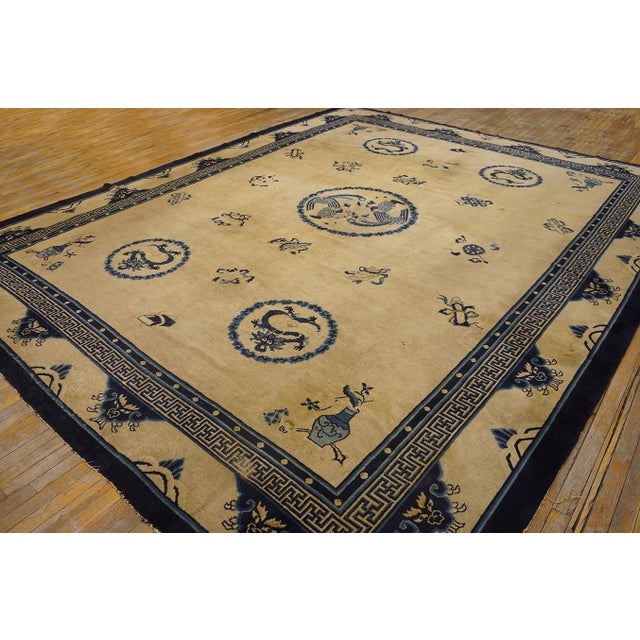 Extraordinary White Ivory Color With Chinoiserie and Animalia Design Antique Chinese Peking Rug For Sale - Image 9 of 12